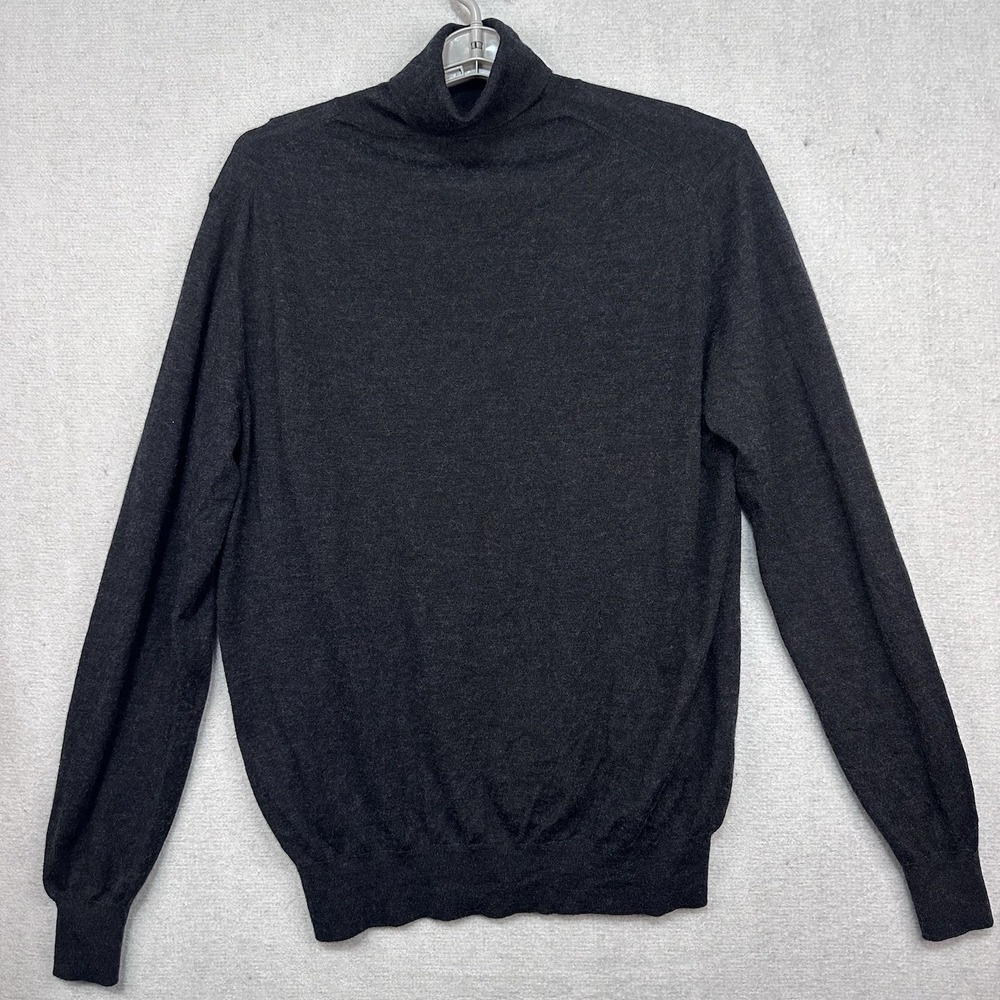 Manrico Cashmere/Silk Turtleneck Men's Large Dark Charcoal/Black Sweater Flawed